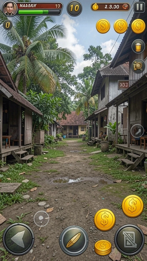 Tangkapan layar menunjukkan karakter utama di tengah hutan.
