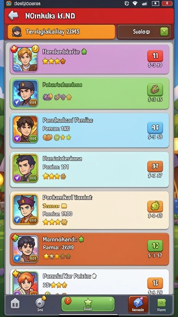Menu misi dengan opsi level yang beragam.
